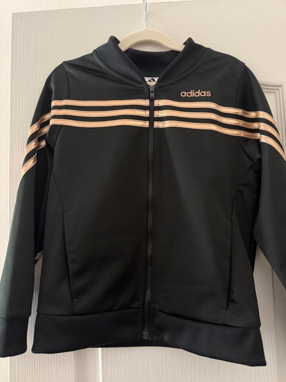 adidas Black Jacket with Rose Gold Stripes and Logo